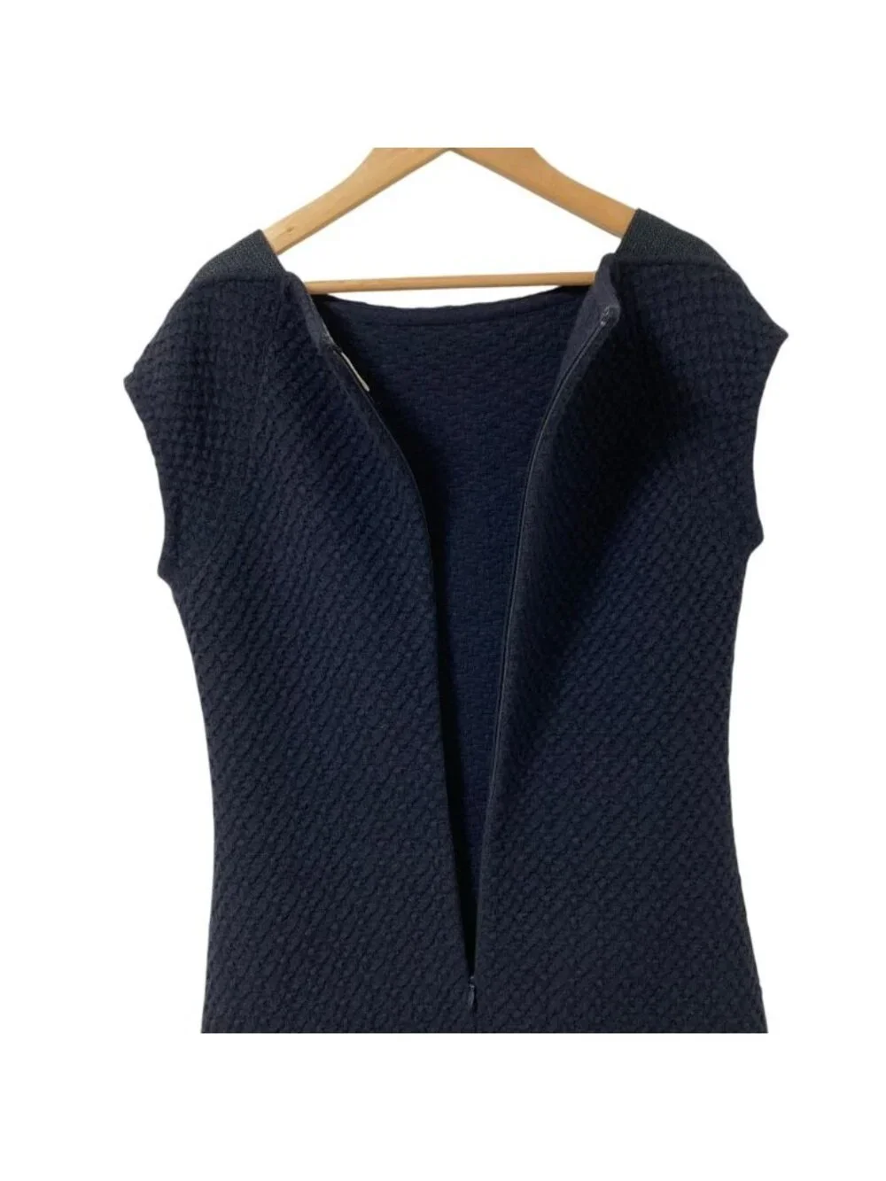 Chanel CC Logo Sleeveless Waffle Knit Dress 36 Navy